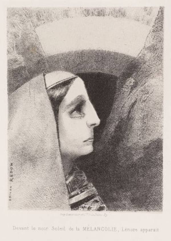 Odilon Redon, Before the Black Sun of Melancholy, Lenore Appears, plate 2 from the series À Edgar Poe, G. Fischbacher, Paris, 1882