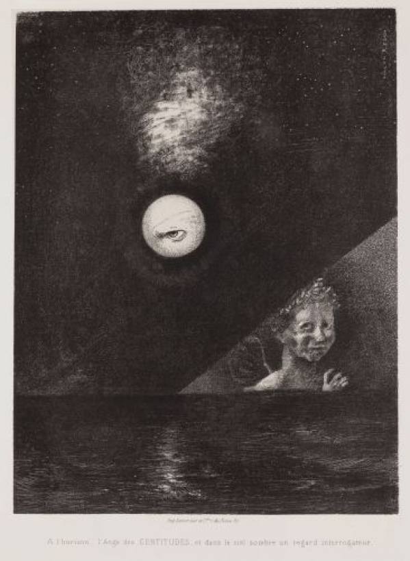 Odilon Redon, On the Horizon the Angel of Certitude and in the Somber Heaven a Questioning Eye, plate 4 from the series À Edgar Poe, G. Fischbacher, Paris, 1882