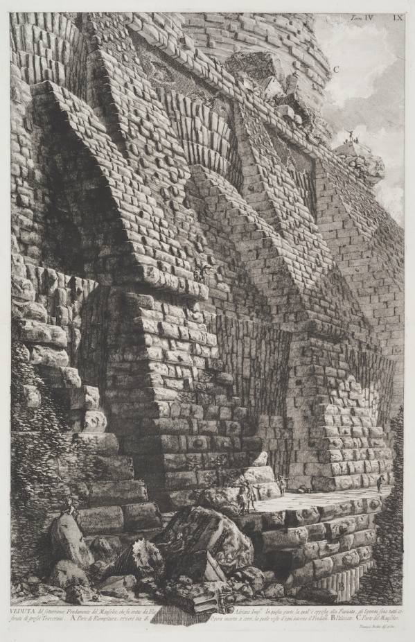 Giovanni Battista Piranesi, Foundations of the Hadrian Mausoleum, from Le Antichità romane IV, 1756; second edition published in 1784, Etching