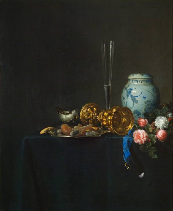 Simon Luttichuys – Still life with a golden goblet and roses