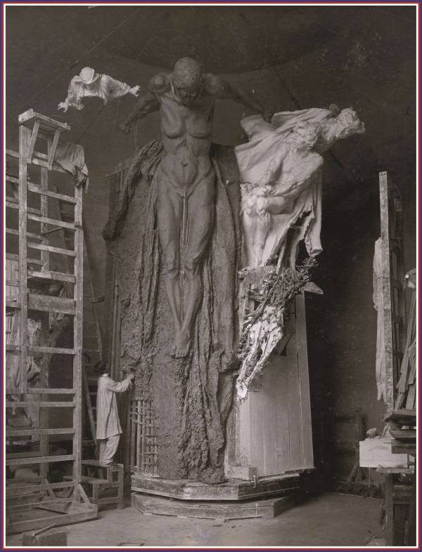 Modelování figury Historie pro Palackého pomník, 1909