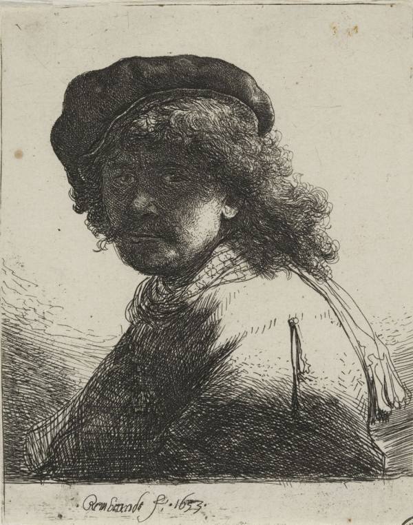 Rembrandt van Rijn, Autoportrét s baretem, šátkem a zastíněnou tváří, 1633, NGP