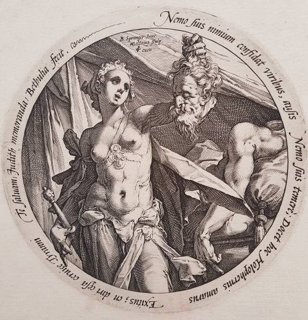 Hendrik Goltzius (engraver), Bartholomeus Spranger (designer), Judith with the Head of Holofernes, probably 1585, engraving