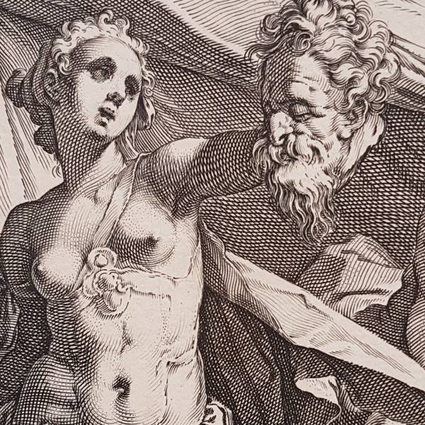 Hendrik Goltzius (rytec), Bartholomeus Spranger (inventor), Judita s hlavou Holofernovou, pravděpodobně 1585, mědiryt