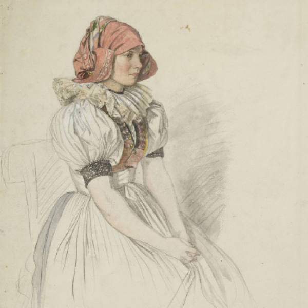 Josef Mánes, Haná Woman (1852–1856), pencil drawing, watercolour, paper, National Gallery Prague