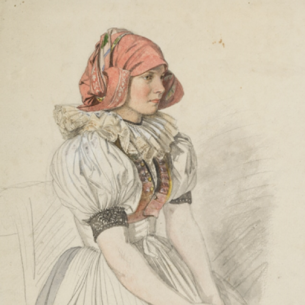 Josef Mánes, Hanačka, (1852-1856), kresba tužkou, kolorovaná akvarelem, papír, Národní galerie v Praze