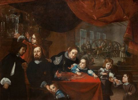 Karel Škréta (1610 Praha – 1674 Praha), Podobizna řezače drahokamů Dionysia Miseroniho s rodinou, 1653, olej, plátno