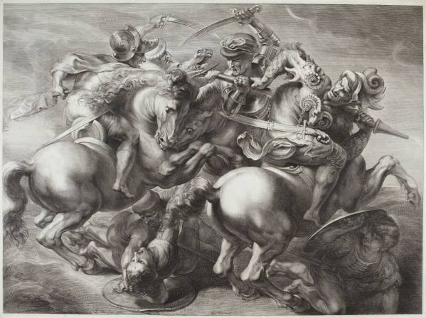 Gérard Edelinck – rytec, Peter Paulus Rubens  – tvůrce předlohy, Leonardo da Vinci – inventor, Bitva u Anghiari
