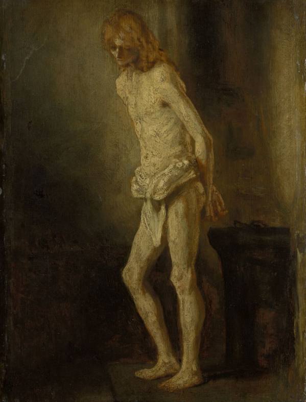 Rembrandt Harmensz. van Rijn – attributed, Nude Study of a Standing Youth as Christ at the Column, ca. 1646, Wallraf-Richartz-Museum &amp; Fondation Corboud, Cologne