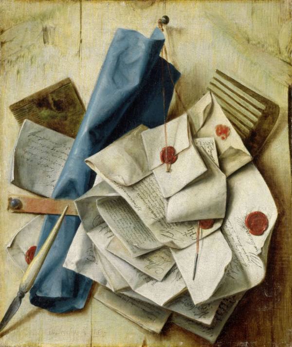 Cornelis Norbertus Gijsbrechts, Quodlibet with Letters, Combs and a Blue Paper Roll, 1675, Wallraf-Richartz-Museum &amp; Fondation Corboud, Cologne