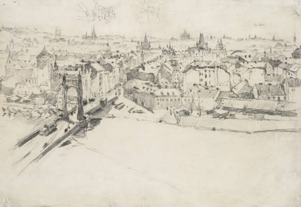 Antonín Slavíček, Studie k obrazu Praha z Letné, 1908, tužka, papír, Národní galerie Praha