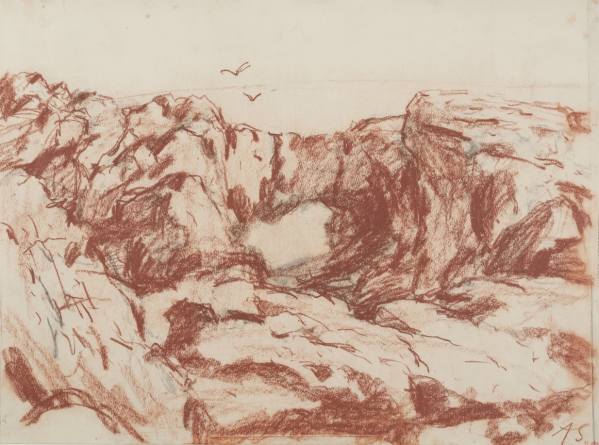 Antonín Slavíček, Rocky Cliffs of Dalmatia, ca. 1909, red chalk on paper, National Gallery Prague