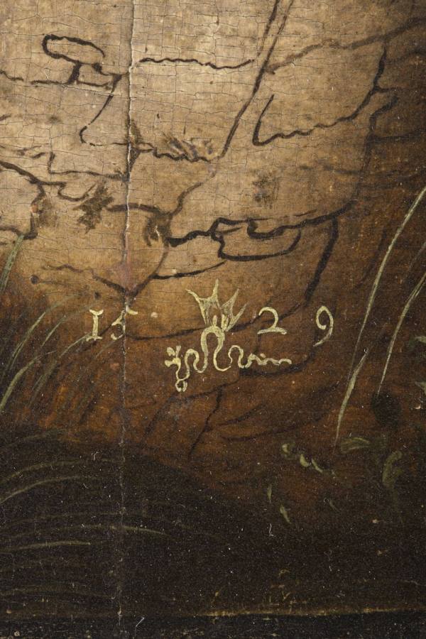 Lucas Cranach the Younger, Law and Grace, detail of signature, National Gallery Prague. This painting is a literal copy of the work O 10732. It even bears an exact copy of the signature and the false date 1529, even though – based on its examination – it was executed only much later, in the second half of the 16th century. Why did Lucas Cranach the Younger forge the date?