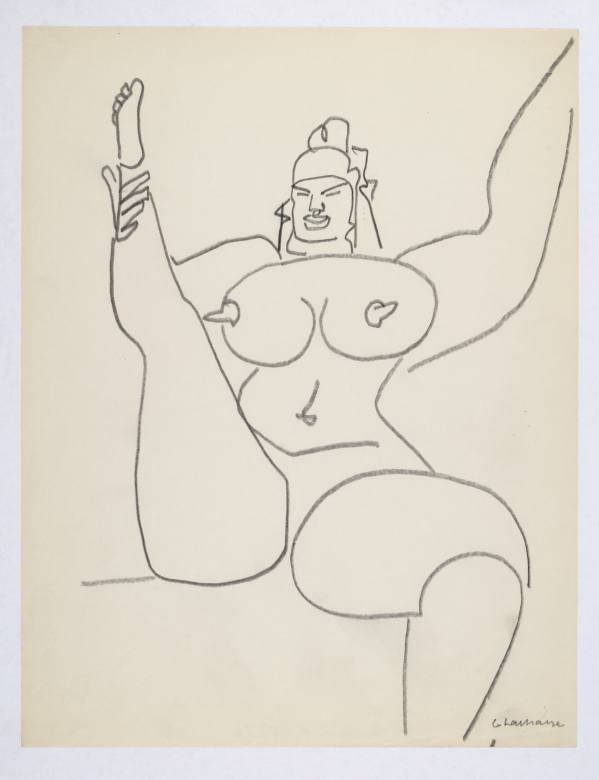 Woman with Right Leg Upraised, ca. 1929–1932, graphite on paper, 280 × 216 mm.