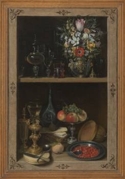 Georg Flegel (1566 Olomouc – 1638 Frankfurt n.Mohanem), Regál s ovocem a květinami, 1610–1620, olej, plátno
