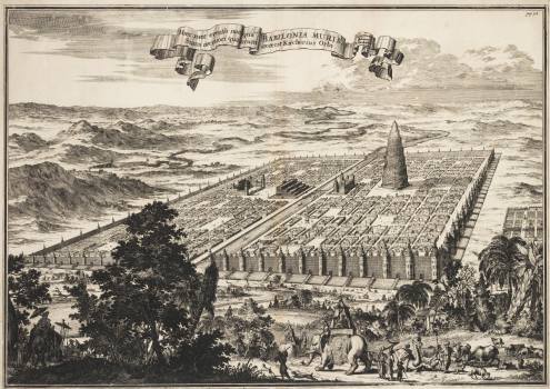 Coenraet Decker, Pohled na starověký Babylón, lept, před 1679