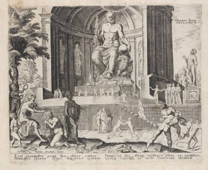 Philips Galle after Maarten van Heemskerck, Statue of Zeus at Olympia, engraving