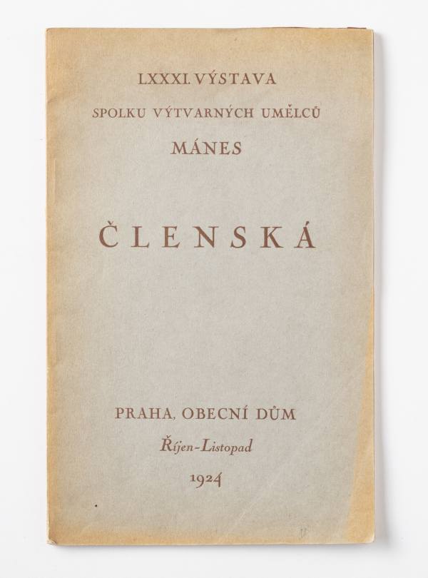 Obálka výstavního katalogu Spolku výtvarných umělců Mánes, 1926, Praha, Knihovna Národní galerie v Praze