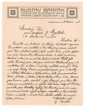 Dopis slévače Gustava Bartáka, 11. 1. 1914