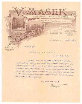 Dopis umělecké slévárny V. Mašek, 21. 4. 1914