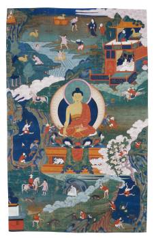 Buddha a příběhy z jeho minulých životů, Tibet, 17.–18. století
