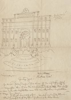 Letter of Josef Mánes to Františka Lannová s with a drawing of the fountain di Trevi, Rome, 27 March 1870