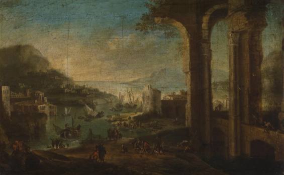 Italský malíř 2. pol. 18. století, Krajina s mořským zálivem 