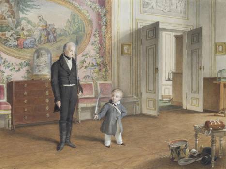 Peter Johann Krafft, František I. si hraje s malým Františkem Josefem I. na vojáky, 1841, Národní galerie v Praze