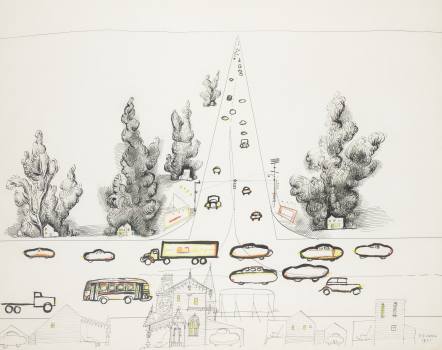 Saul Steinberg, Highway, 1951, India ink, colour pencils, paper, National Gallery in Prague