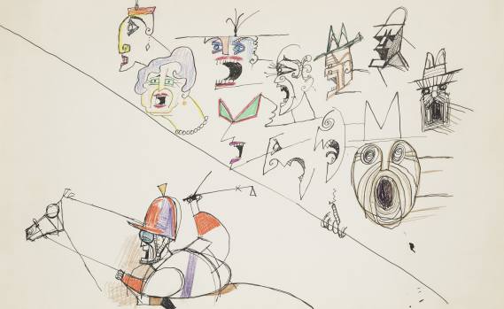 Saul Steinberg, Untitled (At the Racetrack), 1958, India ink, colour pencils, paper, National Gallery in Prague