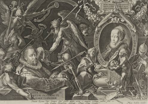 Aegidius Sadeler podle Bartholomea Sprangera, Alegorický dvojportrét Bartholomea Sprangera 
a jeho zesnulé manželky Christiny, 1600, NGP