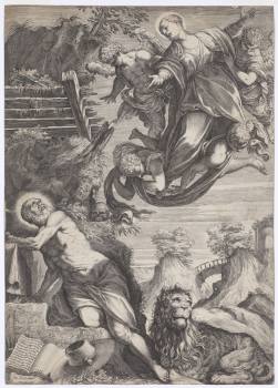 Agostino Carracci – rytec, Tintoretto – inventor, Panna Marie se zjevuje svatému Jeronýmovi