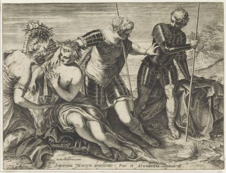Agostino Carracci – rytec, Tintoretto – inventor, Minerva odvrací Marta od Míru a Hojnosti