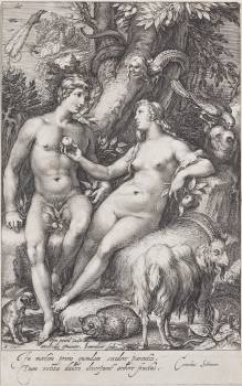 Jan Saenredam podle Hendricka Goltzia, Adam a Eva (Prvotní hřích), 1597, mědiryt