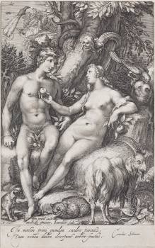 Jan Saenredam after Hendrick Goltzius, Adam and Eve (The Fall of Man), 1597, engraving