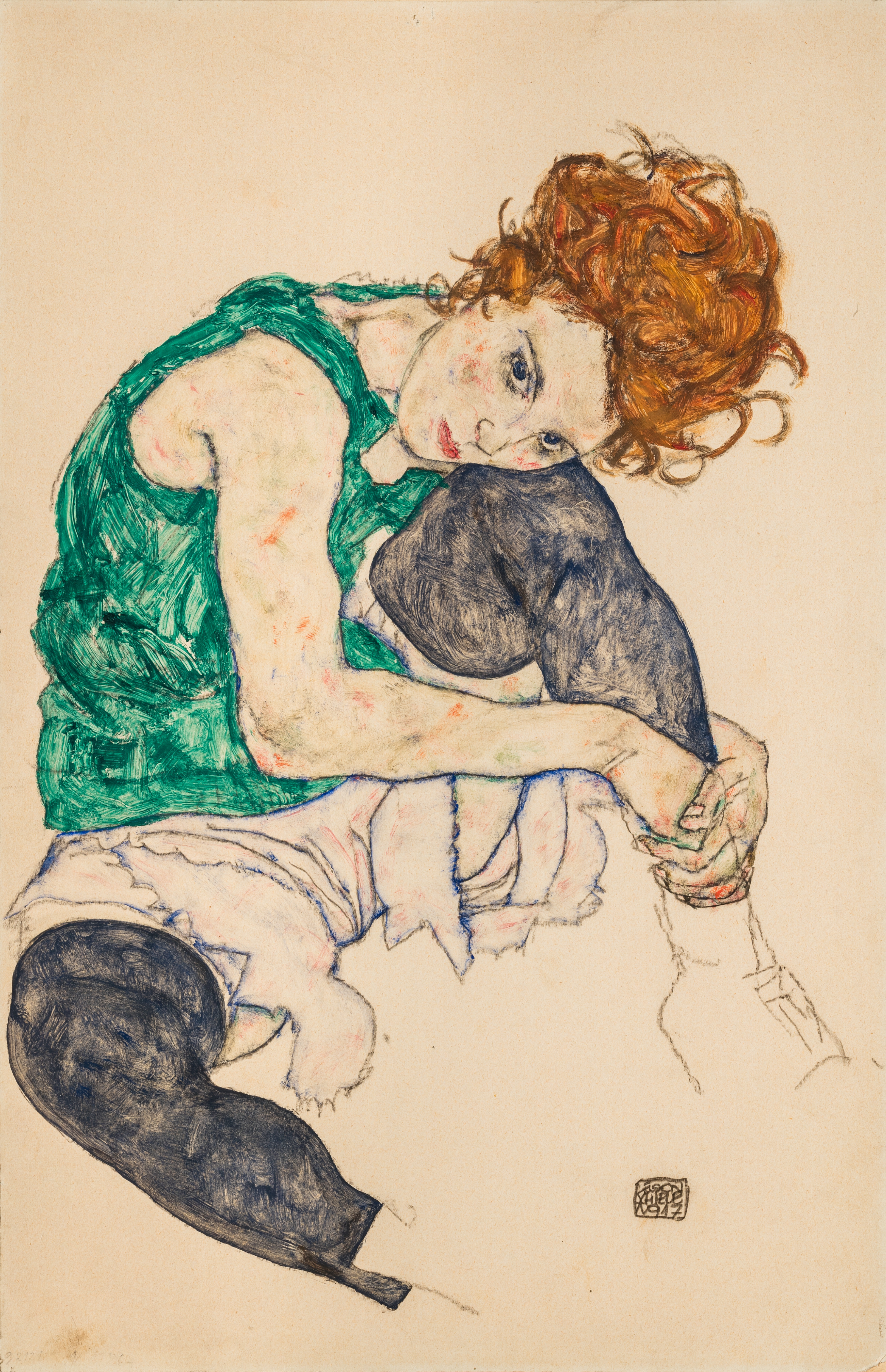 Egon-Schiele,-Sedící-žena-s-pokrčenými-koleny,-1917.jpg